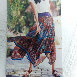BILA Boho Skirt XL Festival Flowy Hippie Long Handkerchief Hem Elastic Waist NWT